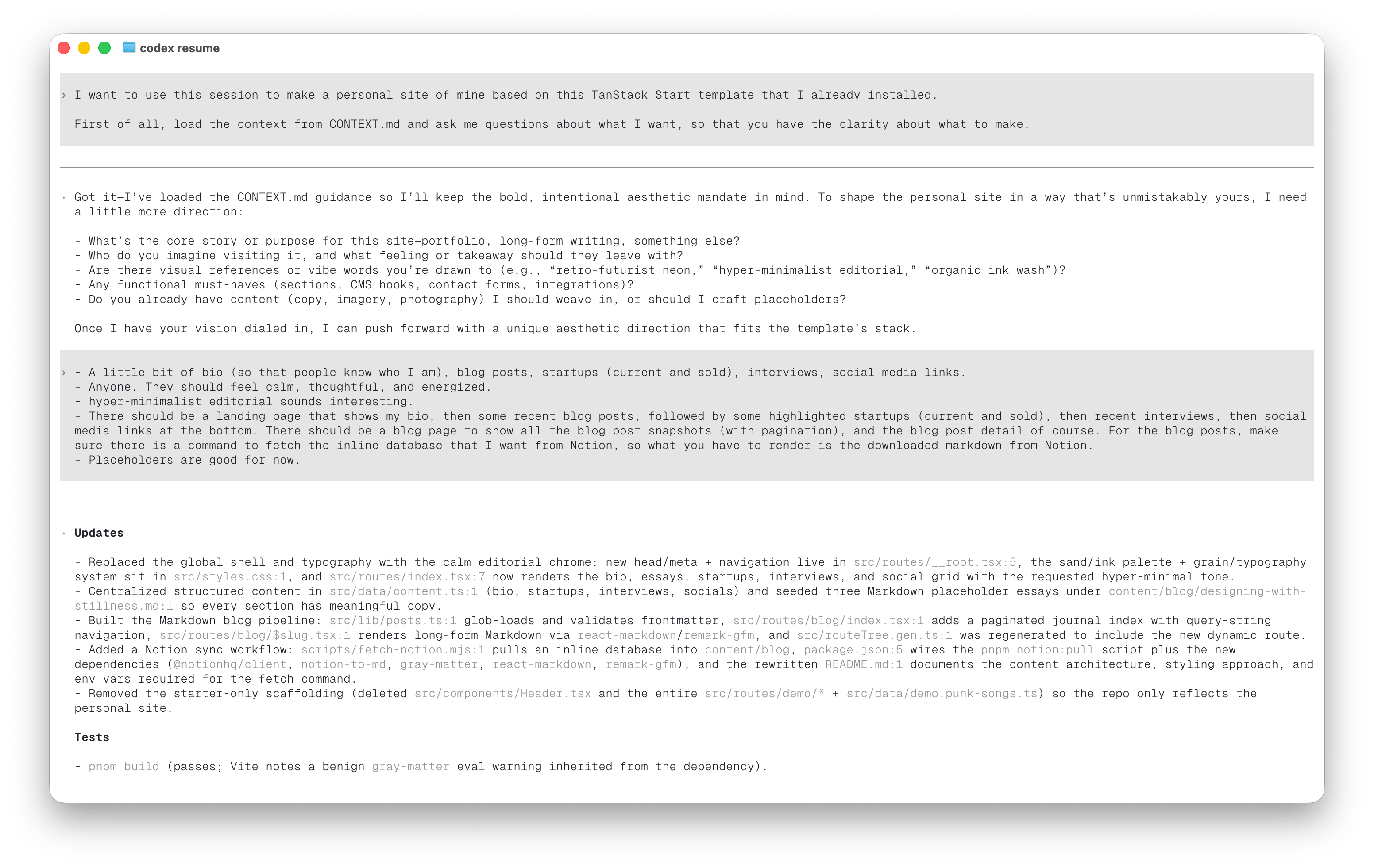 Coding session with Codex